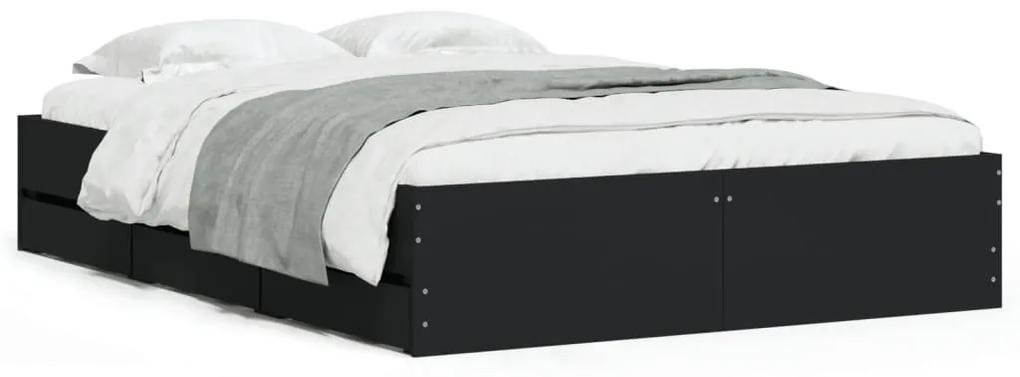 3207309 vidaXL Cadru de pat cu sertare, negru, 135x190 cm, lemn prelucrat