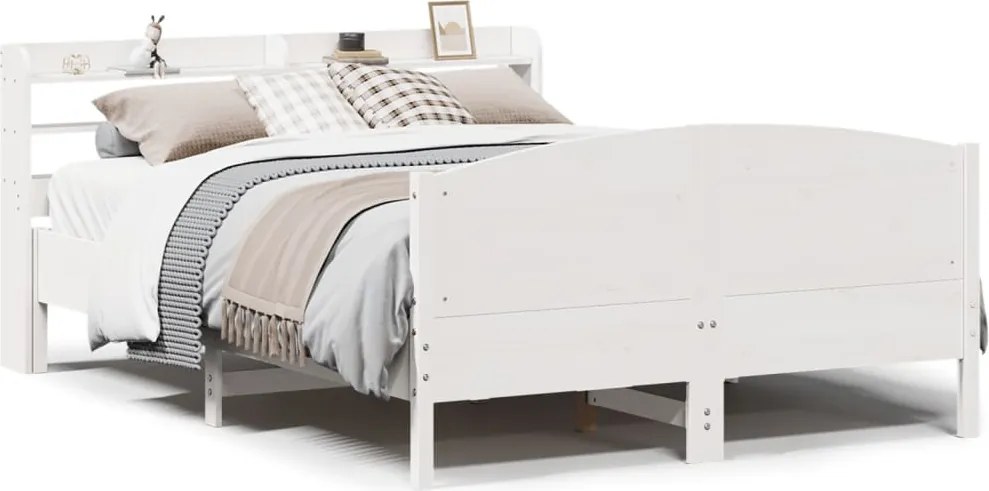 vidaXL Cadru de pat fără saltea, alb, 135x190 cm, lemn masiv de pin