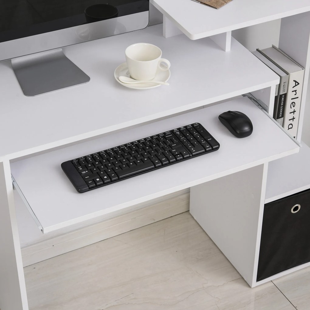 HOMCOM Birou modern pentru PC, birou pentru computer cu raft pentru tastatura, raft si spatiu de depozitare din material, 100x40x86.6cm, alb si negru