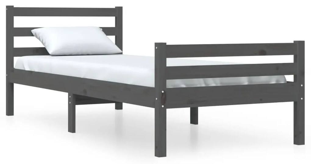 814781 vidaXL Cadru de pat mic single, gri, 75x190 cm, lemn masiv