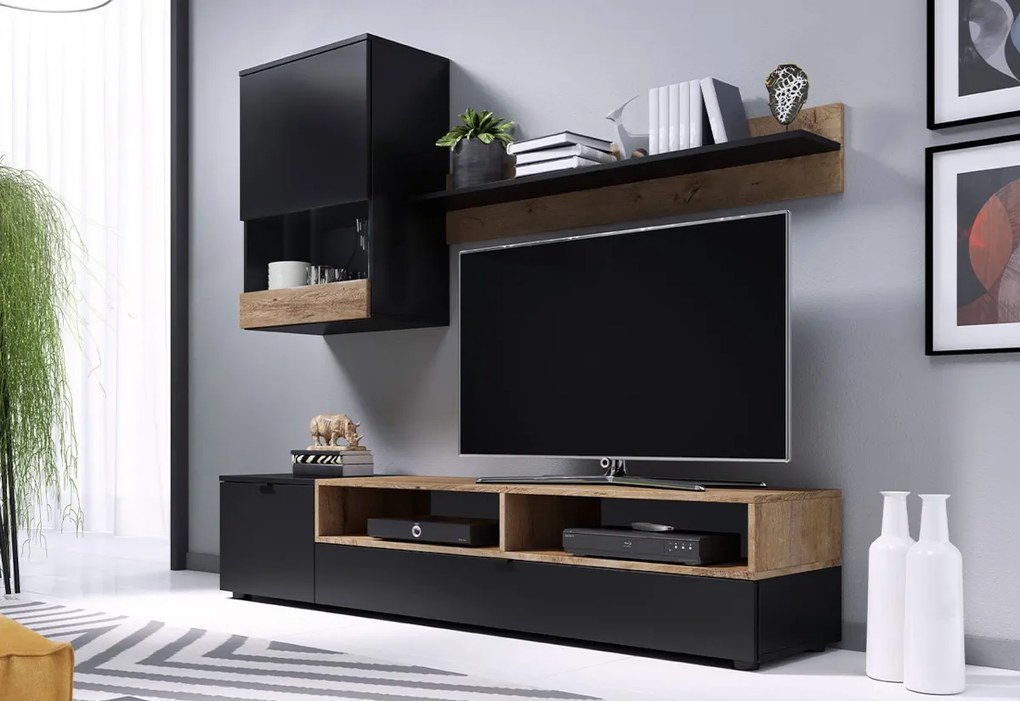 Expedo Set living SILUETA, 175x180x39, negru/stejar sonoma