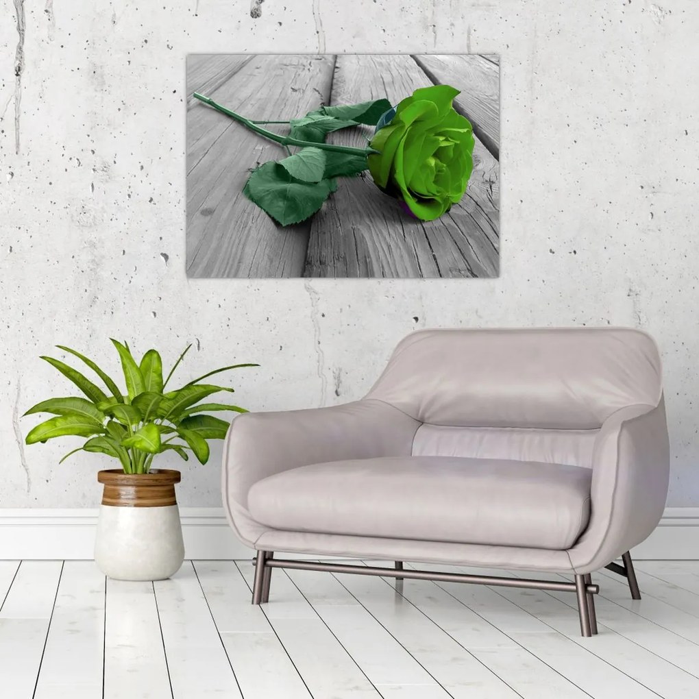 Tablou pe sticlă - Trandafir verde (70x50 cm)
