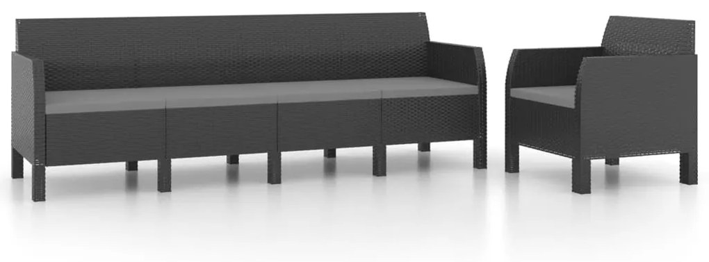 3079673 vidaXL Set mobilier de grădină cu perne, 2 piese, antracit, PP ratan