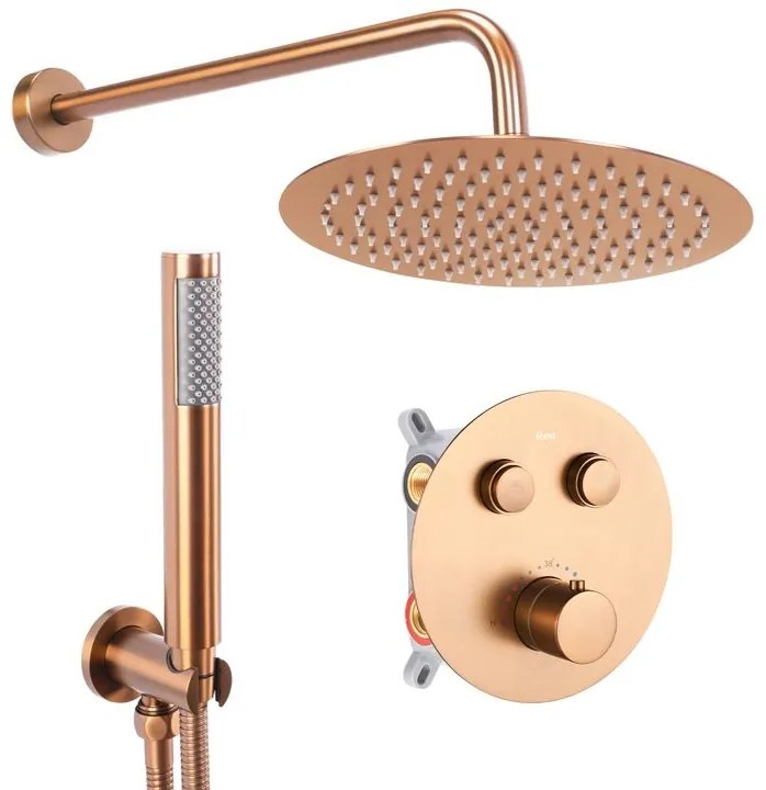Set de dus incastrat Rea LUNGO cupru periat + BOX cu termostat