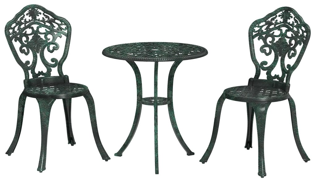 Outsunny Set bistrot pentru grădină din aluminiu, mobilier grădină 3 piese 2 scaune + masă rotundă imitație fier forjat | Aosom Romania