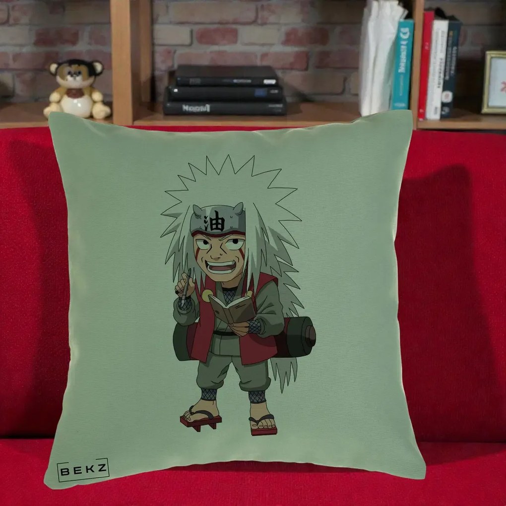 Perna Personalizata Naruto Jiraiya Sensei Chibi, 40x40 cm, Verde, Husa Detasabila, Perna Inclusa, BEKZ®