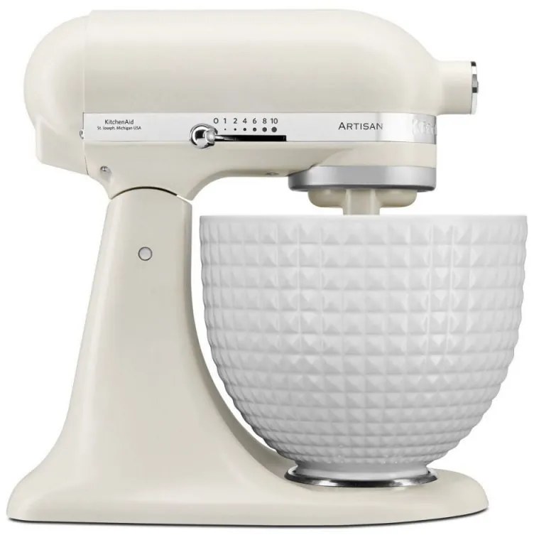 Mixer planetar KitchenAid Artisan Monochrome White 5KSM156CXEPL, 300W, 4.7L, Acționare directa, 10 viteze, Cap inclinat, Bol ceramic, Crem