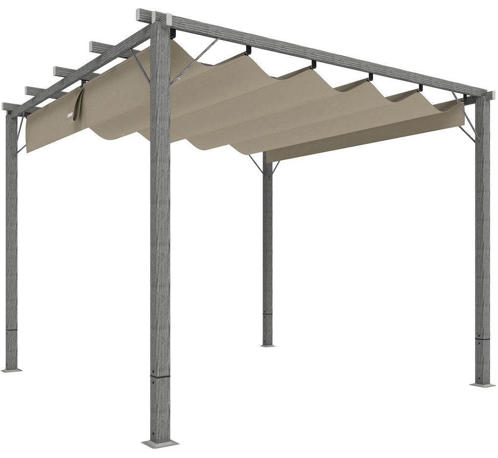 Outsunny Pergolă de Grădină 3 x 3 m, Acoperiș de Terasă Ajustabil, Cadru din Aluminiu, Protecție Solară UPF30+, Gri | Aosom Romania