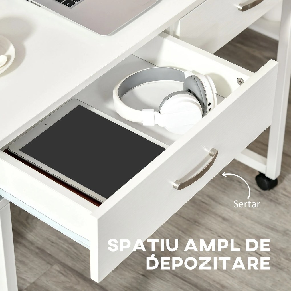 HOMCOM Birou Dublu Ergonomic Separabil cu Role, Rafturi Interioare pentru Organizare Eficientă, Design Modern, Alb, 100x36x88 cm | Aosom Romania