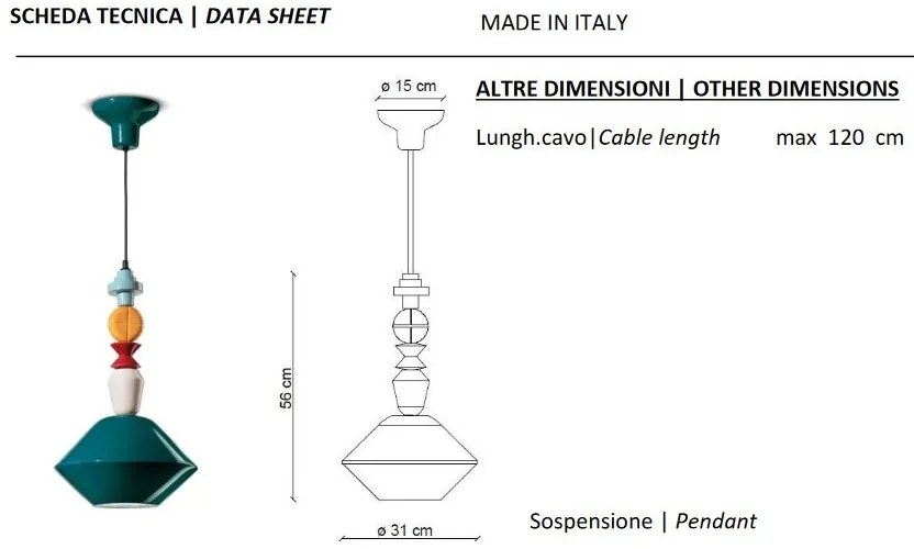 Pendul ceramic design italian realizat manual LARIAT H-56cm