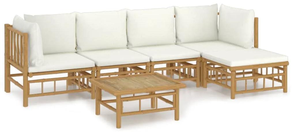 3155180 vidaXL Set mobilier de grădină cu perne alb crem, 6 piese, bambus
