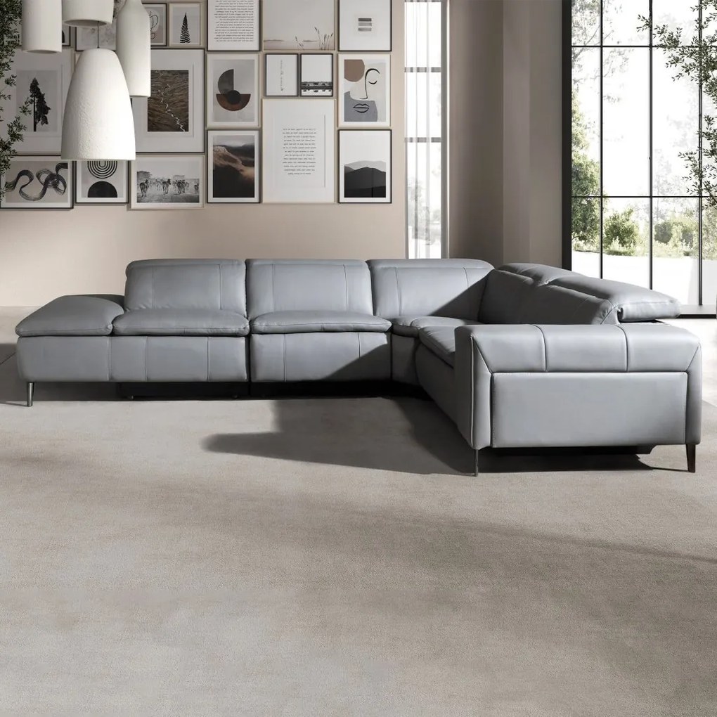 Coltar 5 locuri, Functia Relax, Sezlong Stanga, Cowhide gri