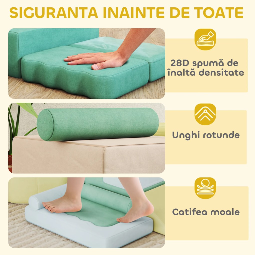 AIYAPLAY Set 15 Blocuri de Construcții Moi Modulabile pentru Copii cu 200 de Mingi pentru Uz Intern, Multicolor | Aosom Romania