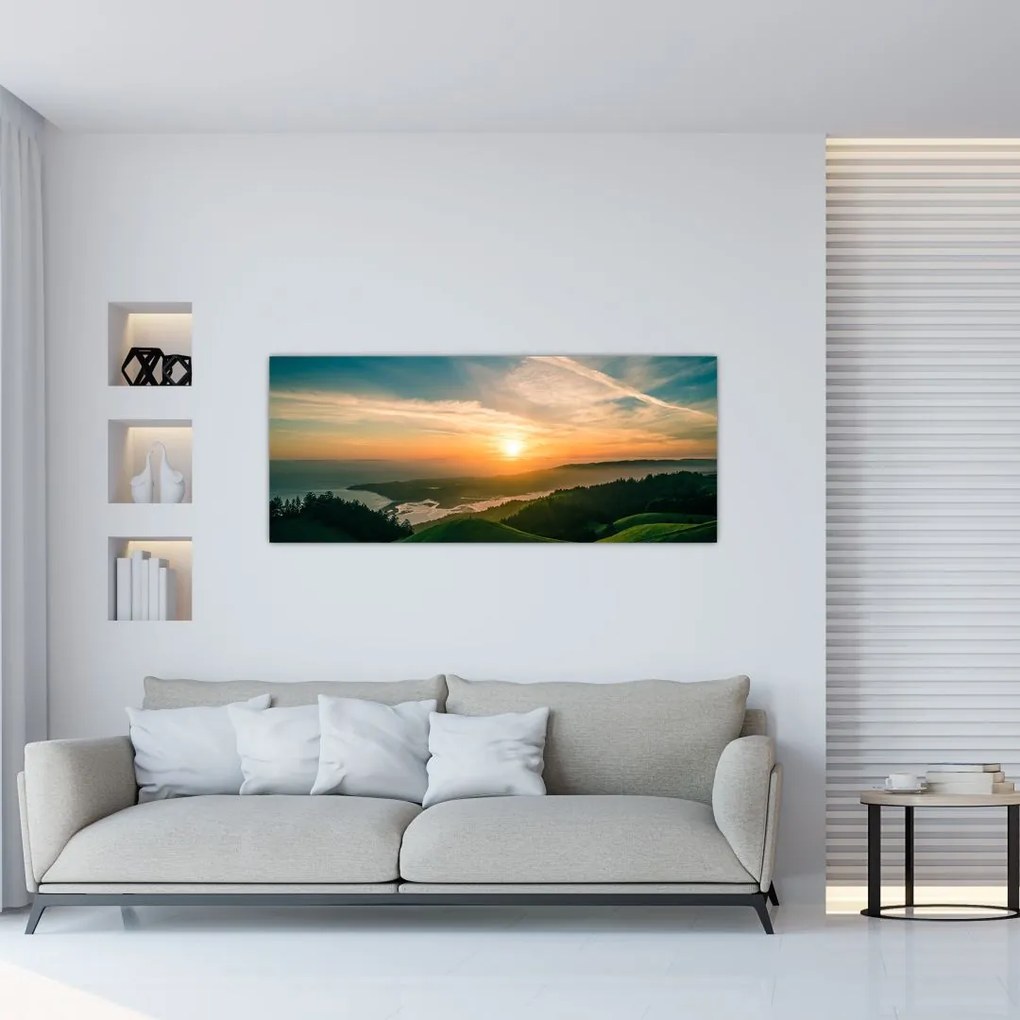 Tablou cu soarele răsărind deasupra mării (120x50 cm)