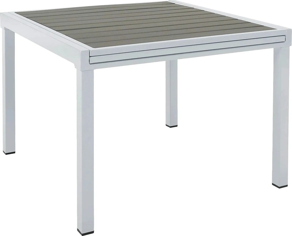 Masa extensibila gradina DORIO, alb/gri, otel/lemn, 100/200x100x75 cm