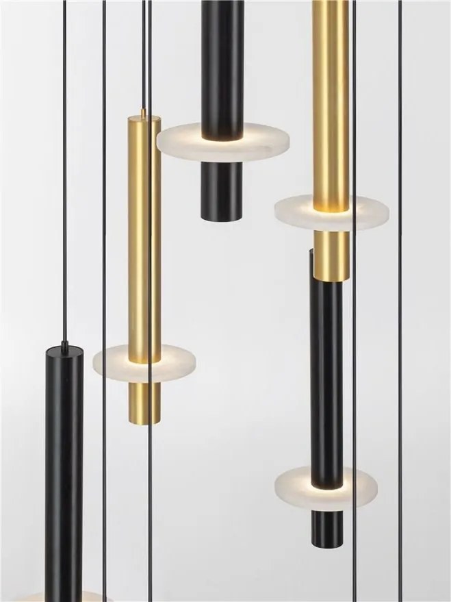 Lustra cu 16 Pendule tub subtire aluminiu auriu si negru LED NOEMI