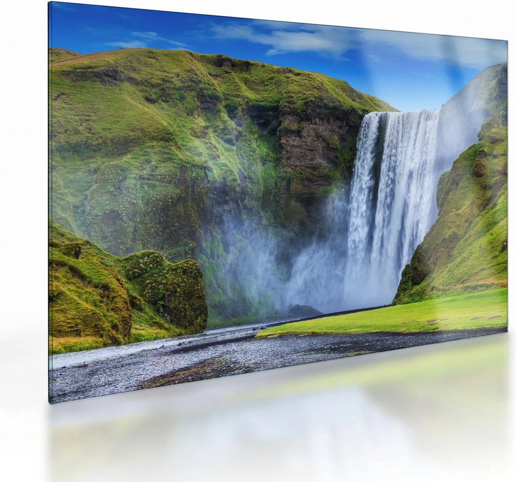 Tablou pe sticlă - Cascada Seljalandsfoss (70x50 cm)