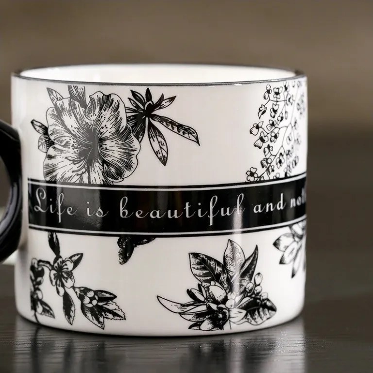 Set 2 căni din ceramică, „TO YOU” alb-negru, în cutie cadou premium, 310 ml, eCarla, KB11