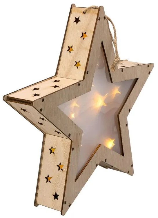 Stea de Crăciun din lemn cu efect 3D, 8 LED-uri