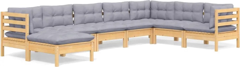 vidaXL Set mobilier de grădină cu perne gri, 8 piese, lemn masiv pin