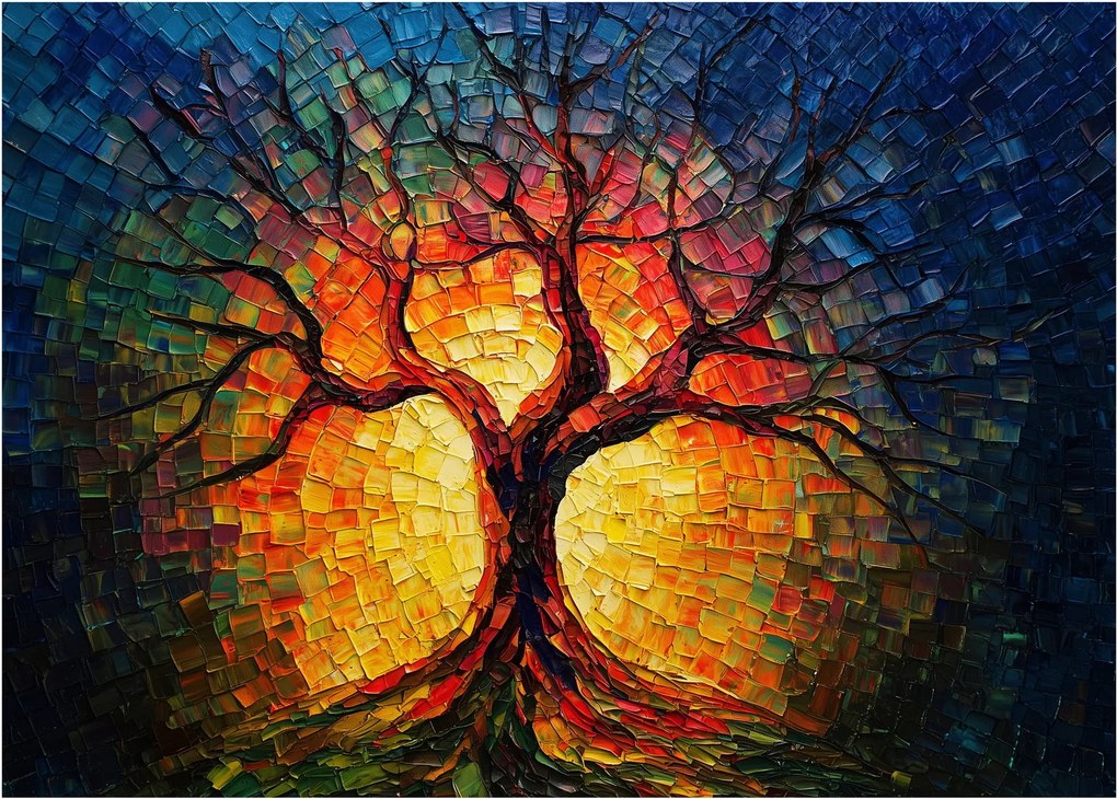 Tablou pe sticlă - Arborele vieții în mozaic (70x50 cm)