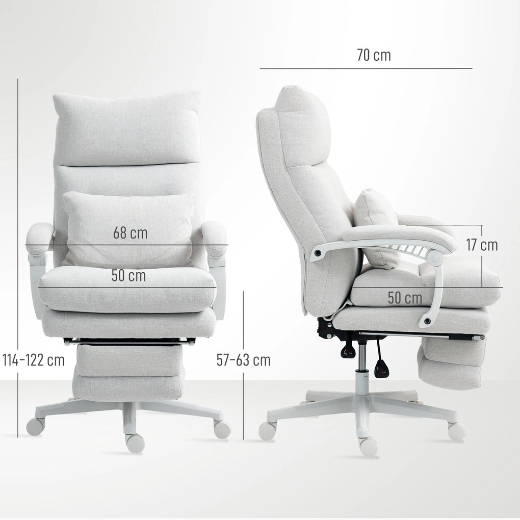 HOMCOM Scaun rotativ, aspect de in, ajustabil în înălțime, cu înclinare de 160 de grade, suport pentru picioare, crem | Aosom Romania