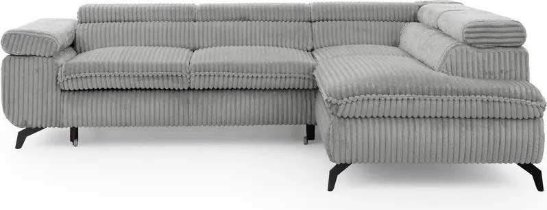 Colțar gri deschis cu tapițerie din catifea reiată (cu colț pe partea dreaptă/în formă de ”L”) Marbeya – Ropez