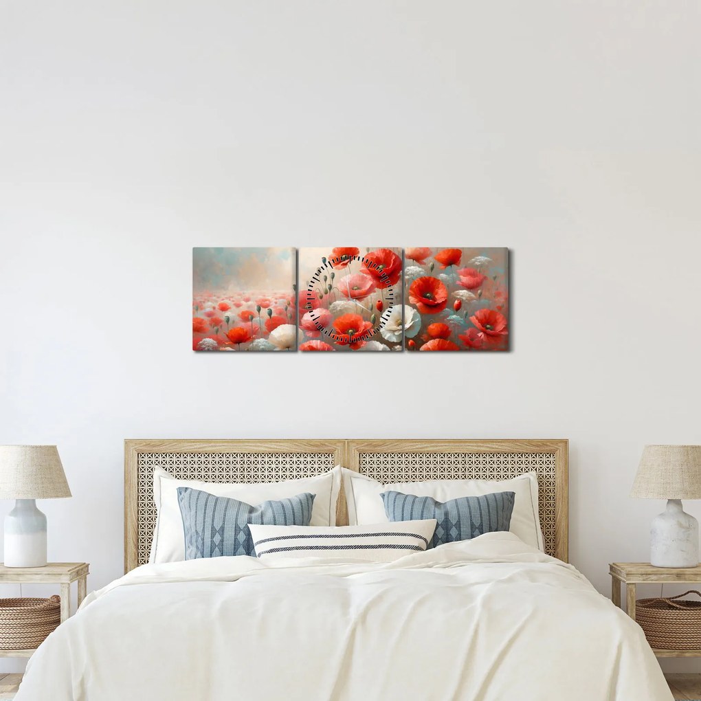 Tablou - Pictură cu maci (cu ceas) (90x30 cm)