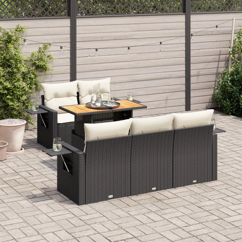 3327101 vidaXL Set mobilier de grădină cu perne, 6 piese, negru, poliratan