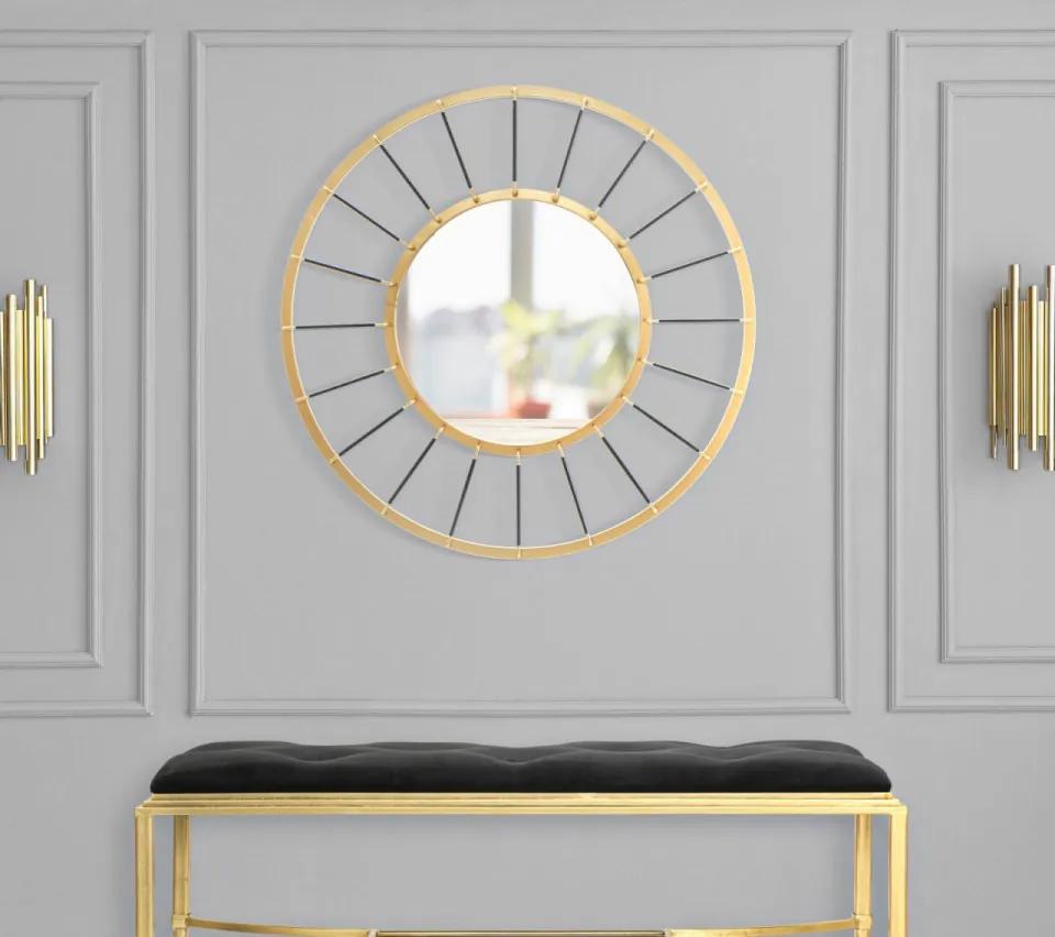 Oglinda decorativa aurie cu rama din metal, ∅ 81 cm, Glam Dark Mauro Ferretti