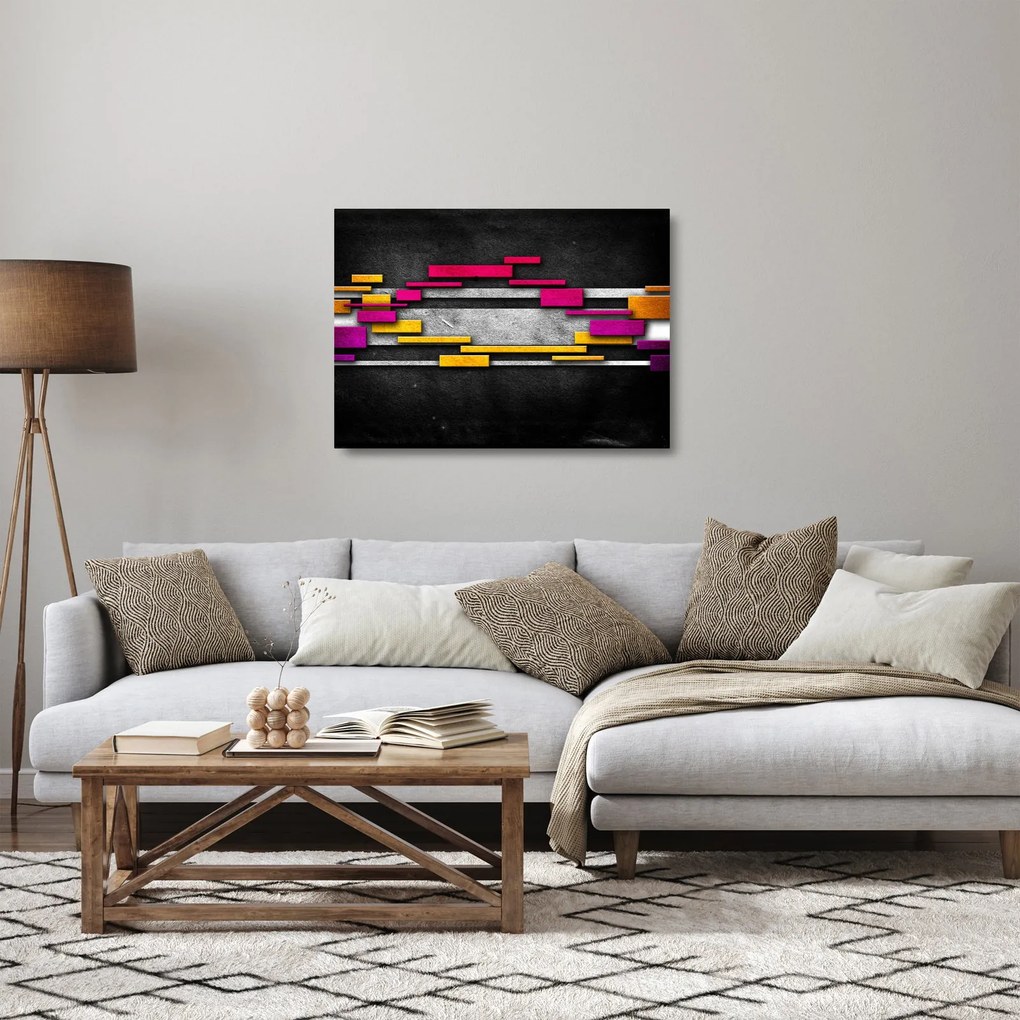 Tablou pe sticlă - Abstrac colorat, fundal negru (70x50 cm)