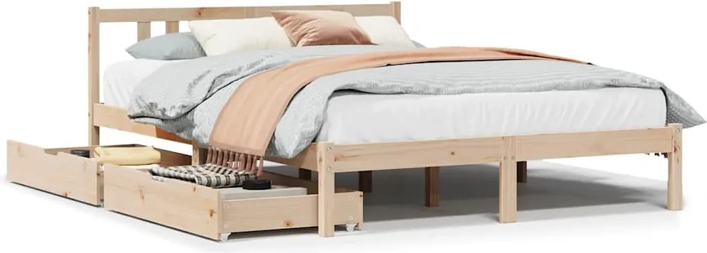 vidaXL Cadru de pat fără saltea, 135x190 cm, lemn masiv de pin