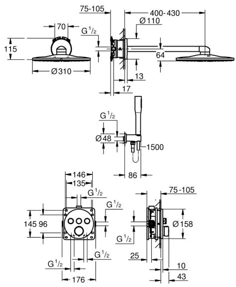 GROHE 34874000 - Sistem de duș PRECISION SMARTCONTROL, 310 mm, crom lucios