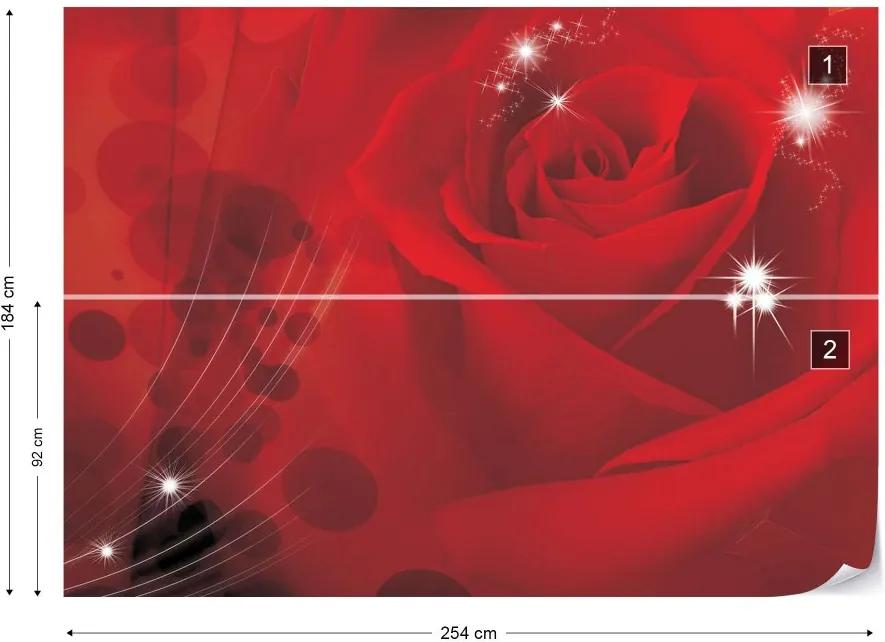 Fototapet GLIX - Red Rose Sparkles Flowers + adeziv GRATUIT Tapet nețesute - 254x184 cm