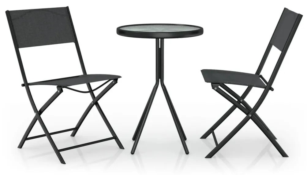 318765 vidaXL Set mobilier bistro, 3 piese, negru, oțel