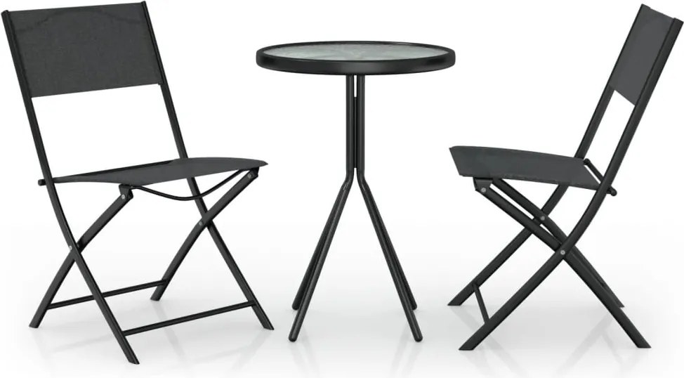 vidaXL Set mobilier bistro, 3 piese, negru, oțel