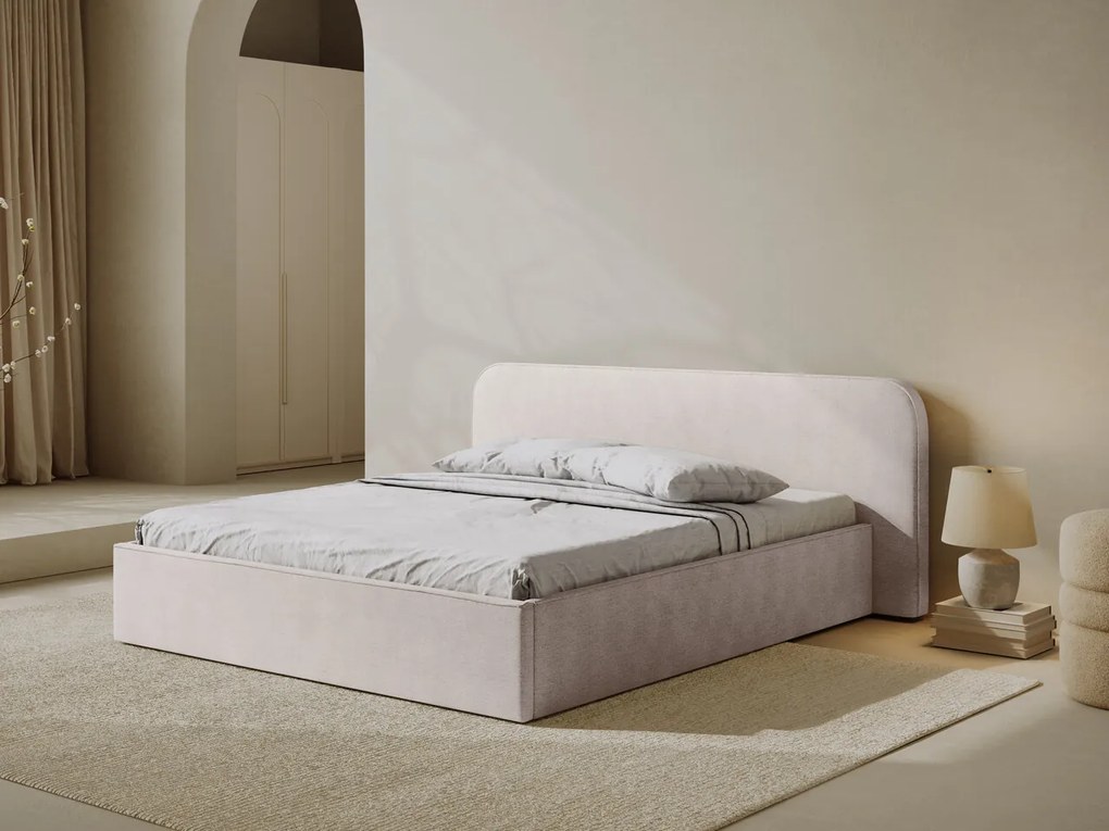 Pat tapitat cu somiera rabatabila si lada depozitare, 160x200 cm, Micadoni Home, Elizabeth-68, tesatura structurata chenille, alb