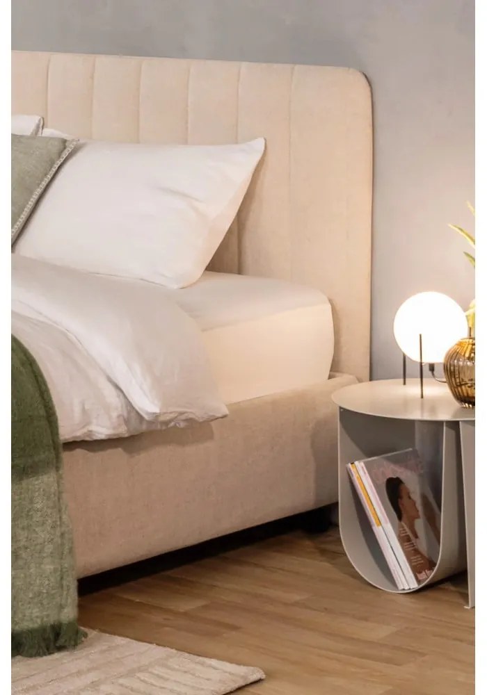 Pat matrimonial bej tapițat cu spațiu de depozitare cu somieră 180x200 cm Myra Slim Line – Bonami Selection