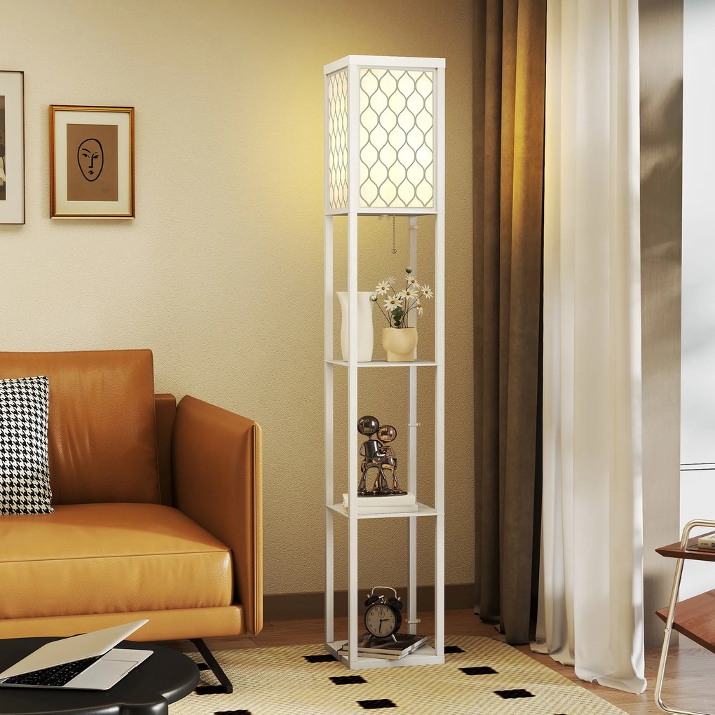 Homcom Lampa Pom 160 cm – Negru cu Rafturi pe 3 Niveluri | Aosom Romania