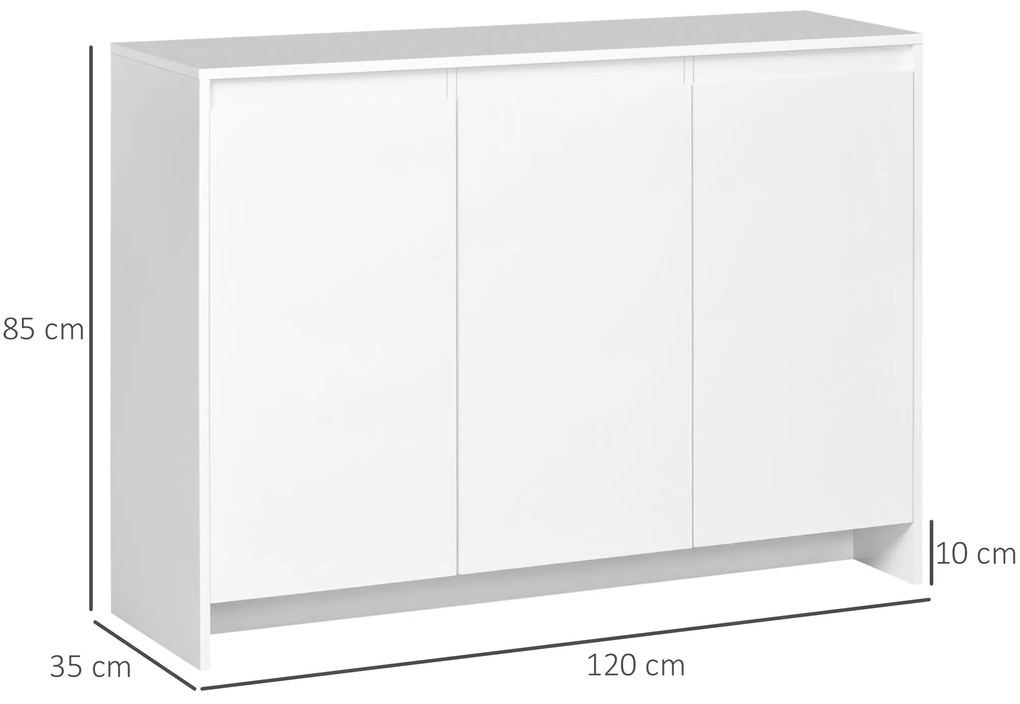 HOMCOM Bufet Modern cu 12 Rafturi, PAL, pentru Bucătărie, Sufragerie, Hol, 120x35x85 cm, Alb, Spațiu Amplu de Depozitare | Aosom Romania