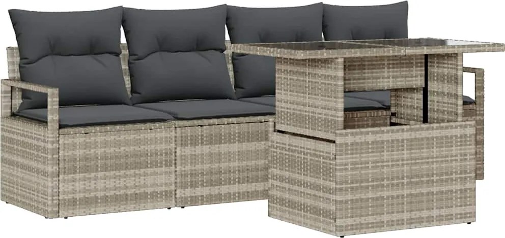 vidaXL Set de canapele pentru grădină 5 pcs Gri deschis Rattan poli