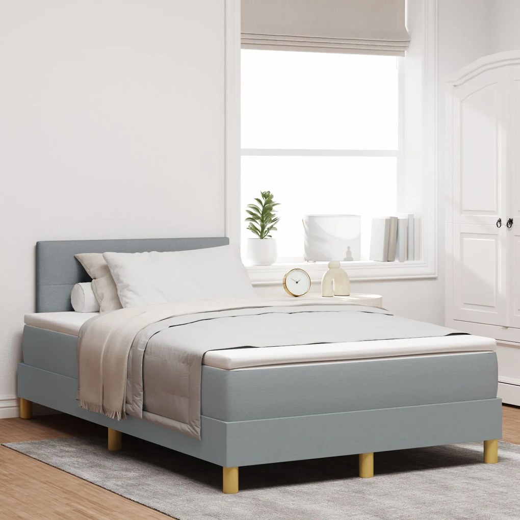 vidaXL Pat boxspring cu saltea Gri deschis 120 x 200 cm țesătură