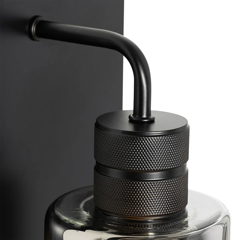 Lampa de perete moderna neagra cu sticla fumurie - Stavelot