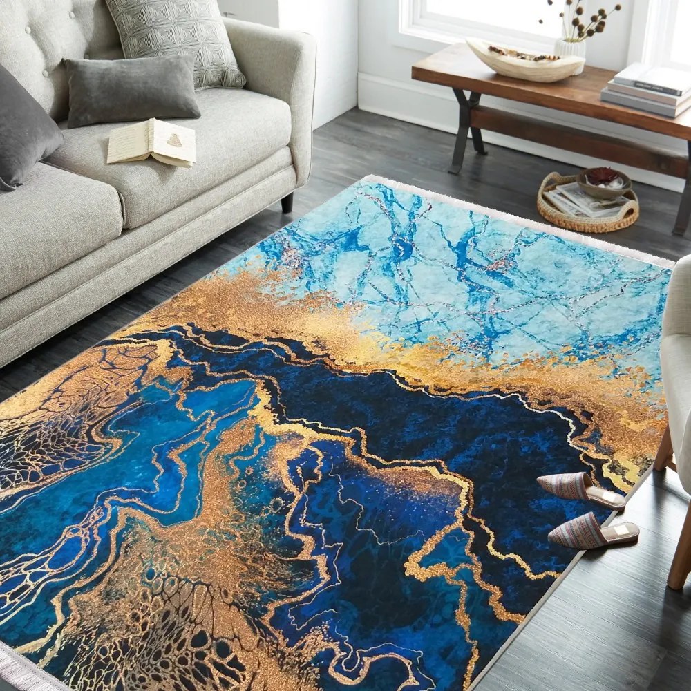 Covor antiderapant cu model albastru abstract Lăţime: 80 cm | Lungime: 150 cm