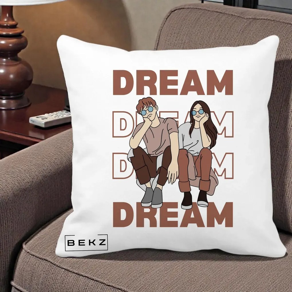 Perna Decorativa Dream Couple Aesthetic, 40x40 cm, Alba Mata, Husa Detasabila, Perna Inclusa, BEKZ®