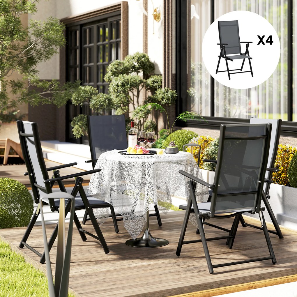 Outsunny Set de 4 Scaune Pliabile pentru Grădină cu Spătar și Șezut din Plasă, 56x69x106 cm, Gri | Aosom Romania
