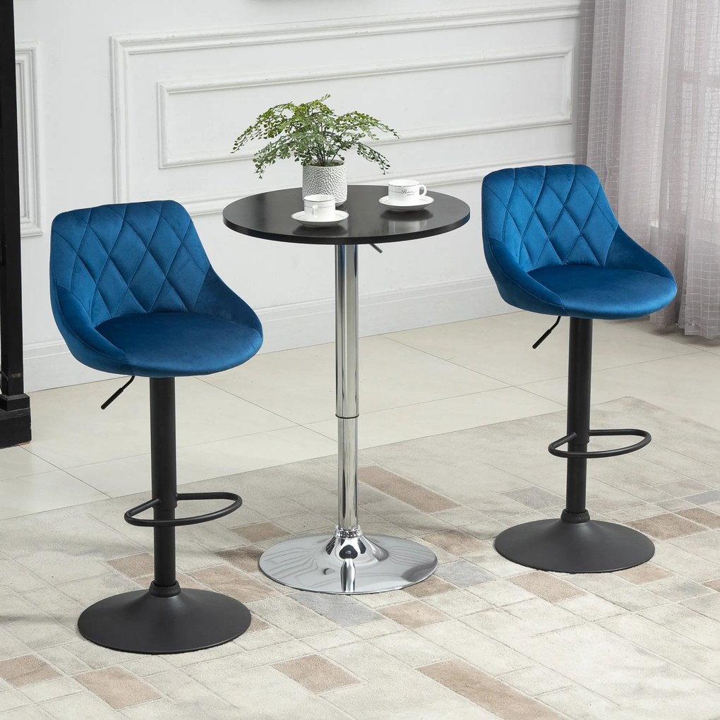 HOMCOM Set 2 Scaune de Bar Reglabile, Confortabile, Design Modern, 51.5x48x83-104 cm, Albastru | Aosom Romania