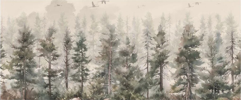 Tablou - Pădurea de pini I., aquarel (120x50 cm)