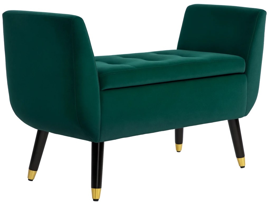 HOMCOM Polsterbank mit Stauraum, Armlehnen, Material textil din poliester de tip catifelat, Lemn de cauciuc, 107 x 42 x 65 cm, Verde | Aosom Romania