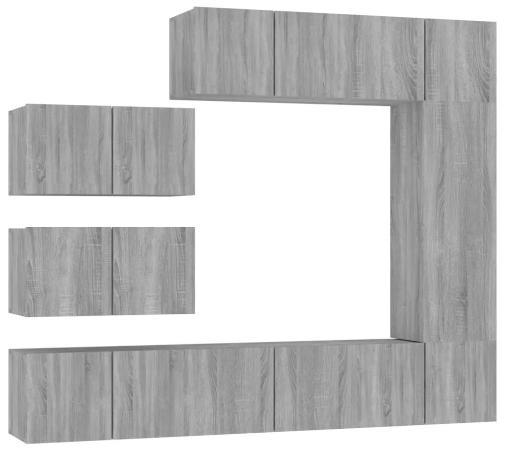 3120294 vidaXL Set dulap TV, 8 piese, gri sonoma, lemn prelucrat